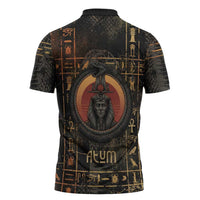 Atum Ancient Egyptian Zipper Polo Shirt with Dark Hieroglyph Grid, Ouroboros Serpent Ring and The Final Serpent - Wonder Print Shop