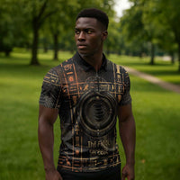 Atum Ancient Egyptian Zipper Polo Shirt with Dark Hieroglyph Grid, Ouroboros Serpent Ring and The Final Serpent - Wonder Print Shop