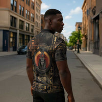 Atum Ancient Egyptian Zipper Polo Shirt with Dark Hieroglyph Grid, Ouroboros Serpent Ring and The Final Serpent - Wonder Print Shop