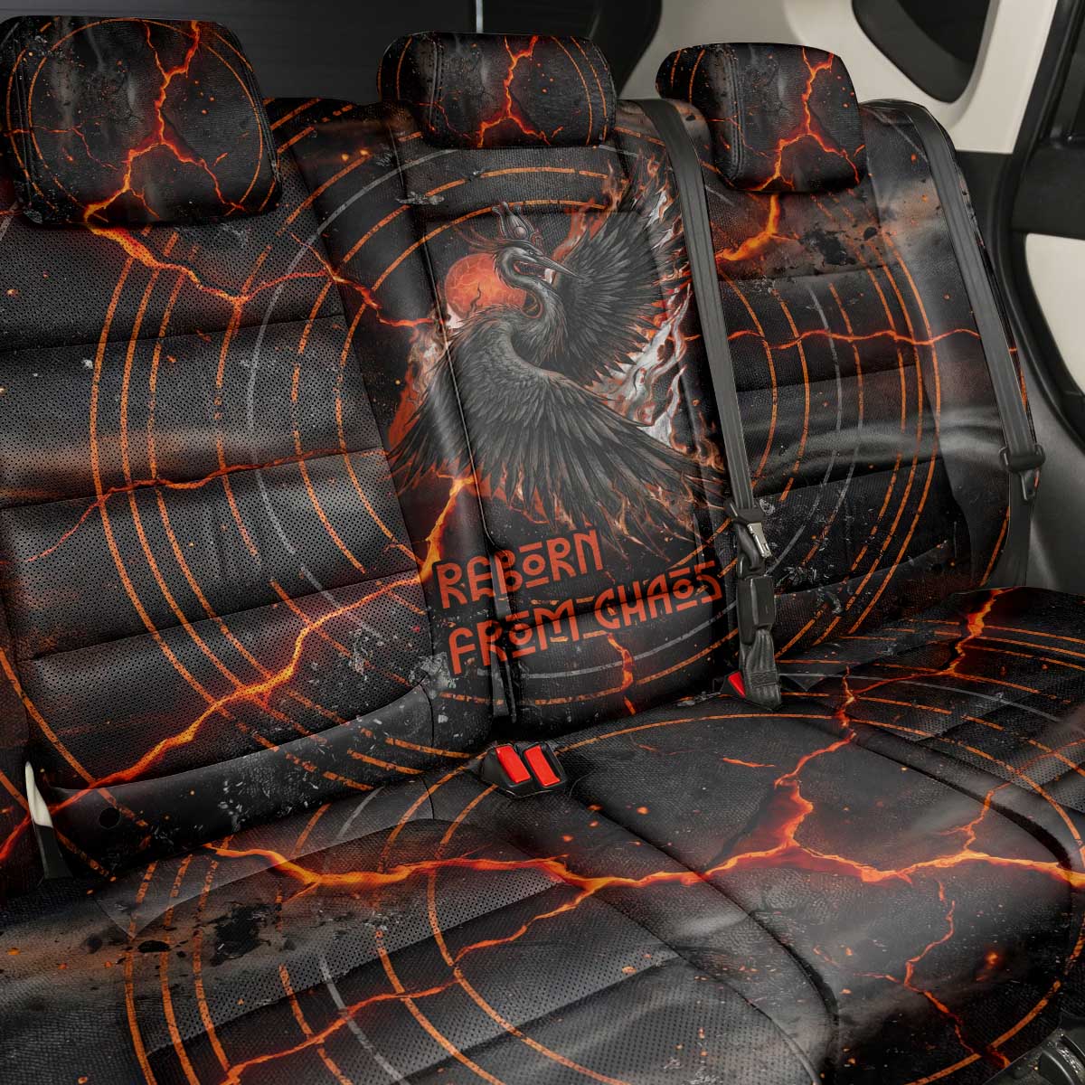 Bennu Back Car Seat Cover Ancient Egyptian Lava Crack Texture, Phoenix Firebird and Reborn from Chaos - Wonder Print Shop