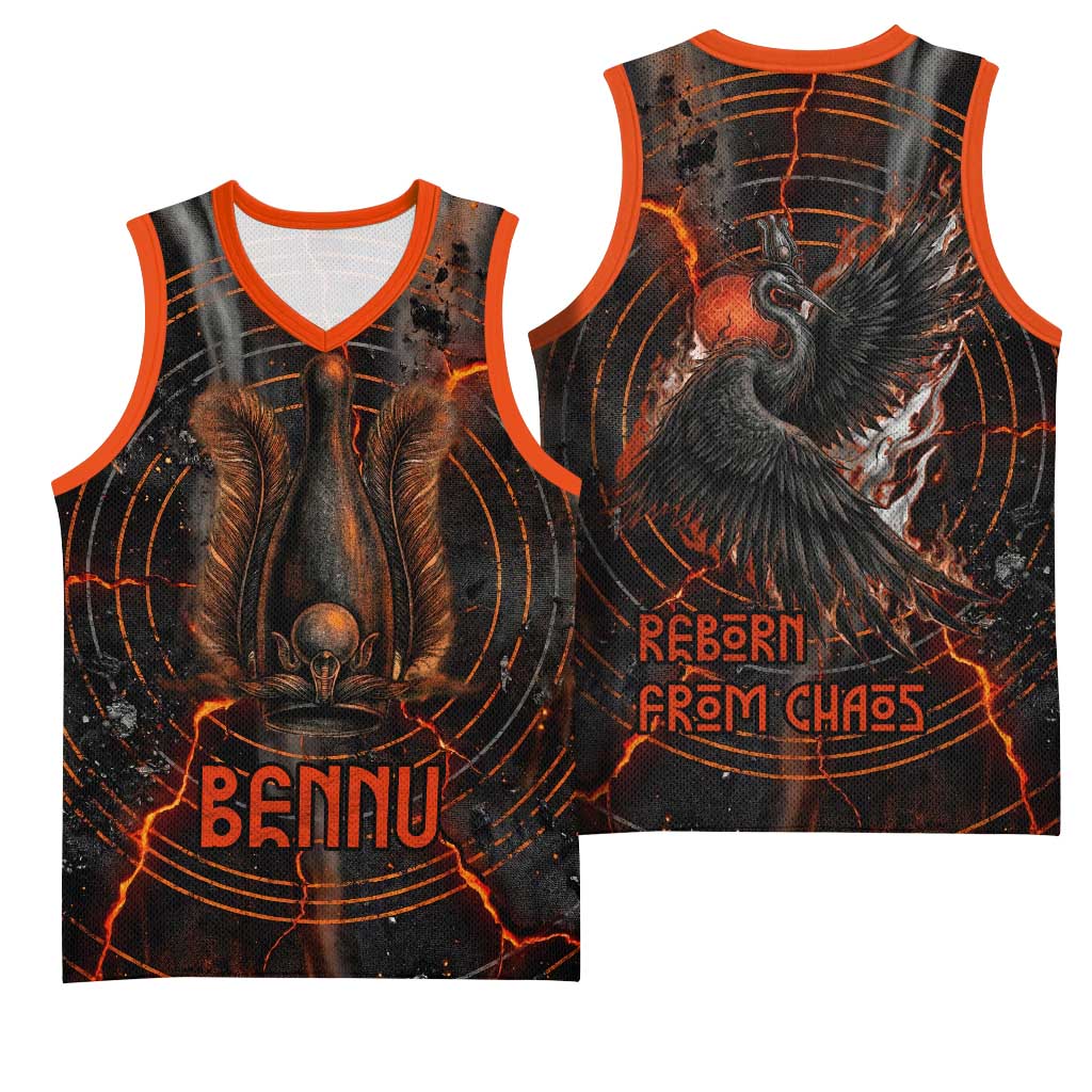 Bennu Basketball Jersey Ancient Egyptian Lava Crack Texture, Phoenix Firebird and Reborn from Chaos - Wonder Print Shop