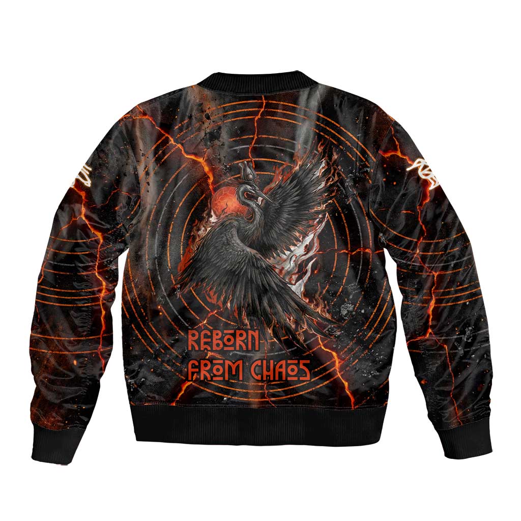 Bennu Bomber Jacket Ancient Egyptian Lava Crack Texture, Phoenix Firebird and Reborn from Chaos - Wonder Print Shop