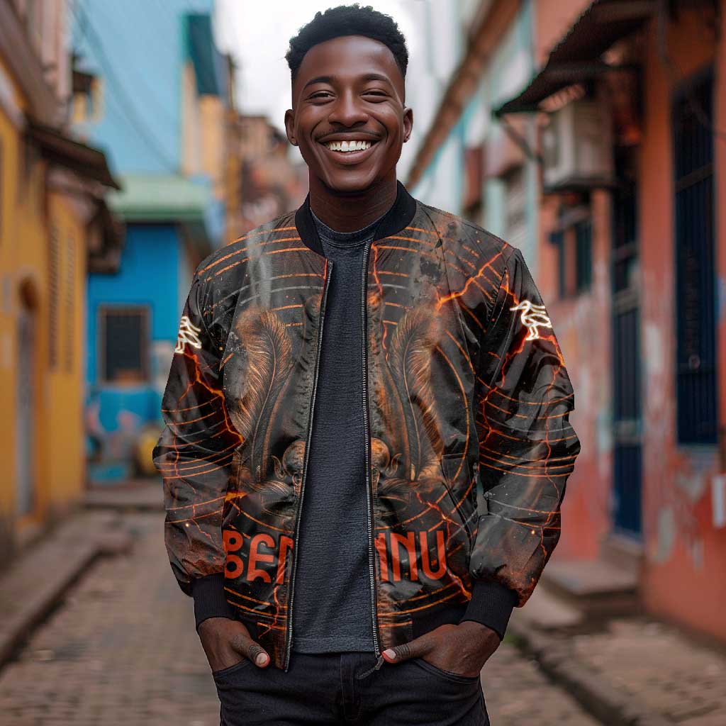 Bennu Bomber Jacket Ancient Egyptian Lava Crack Texture, Phoenix Firebird and Reborn from Chaos - Wonder Print Shop
