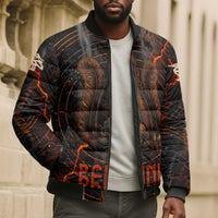 Bennu Bomber Puffer Jacket Ancient Egyptian Lava Crack Texture, Phoenix Firebird and Reborn from Chaos - Wonder Print Shop
