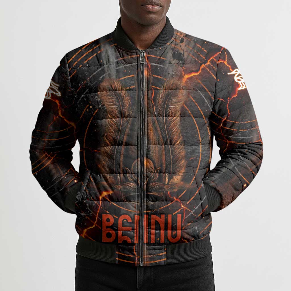Bennu Bomber Puffer Jacket Ancient Egyptian Lava Crack Texture, Phoenix Firebird and Reborn from Chaos - Wonder Print Shop