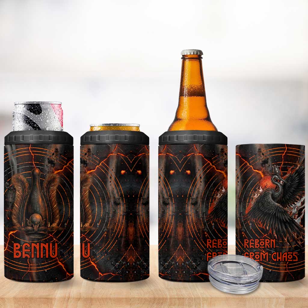 Bennu 4 in 1 Can Cooler Tumbler Ancient Egyptian Lava Crack Texture, Phoenix Firebird and Reborn from Chaos - Wonder Print Shop