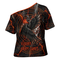 Bennu Cross Shoulder Shirt Ancient Egyptian Lava Crack Texture, Phoenix Firebird and Reborn from Chaos - Wonder Print Shop