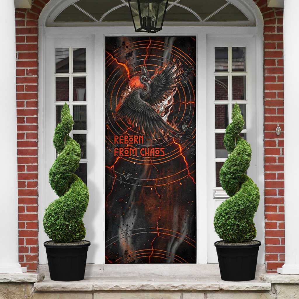 Bennu Door Cover Ancient Egyptian Lava Crack Texture, Phoenix Firebird and Reborn from Chaos - Wonder Print Shop