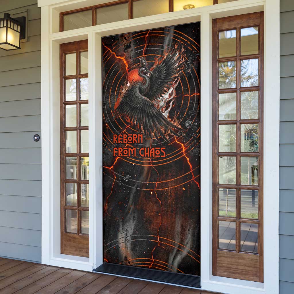 Bennu Door Cover Ancient Egyptian Lava Crack Texture, Phoenix Firebird and Reborn from Chaos - Wonder Print Shop