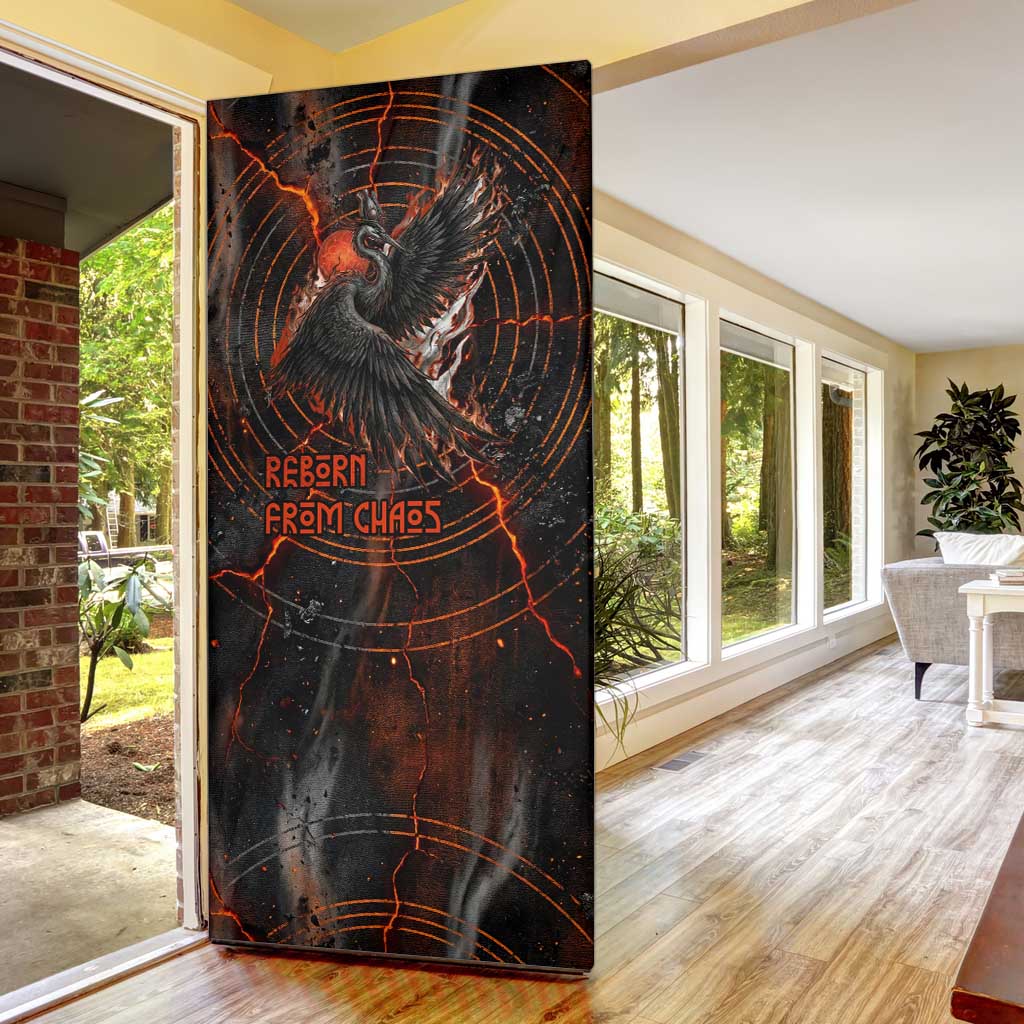Bennu Door Cover Ancient Egyptian Lava Crack Texture, Phoenix Firebird and Reborn from Chaos - Wonder Print Shop