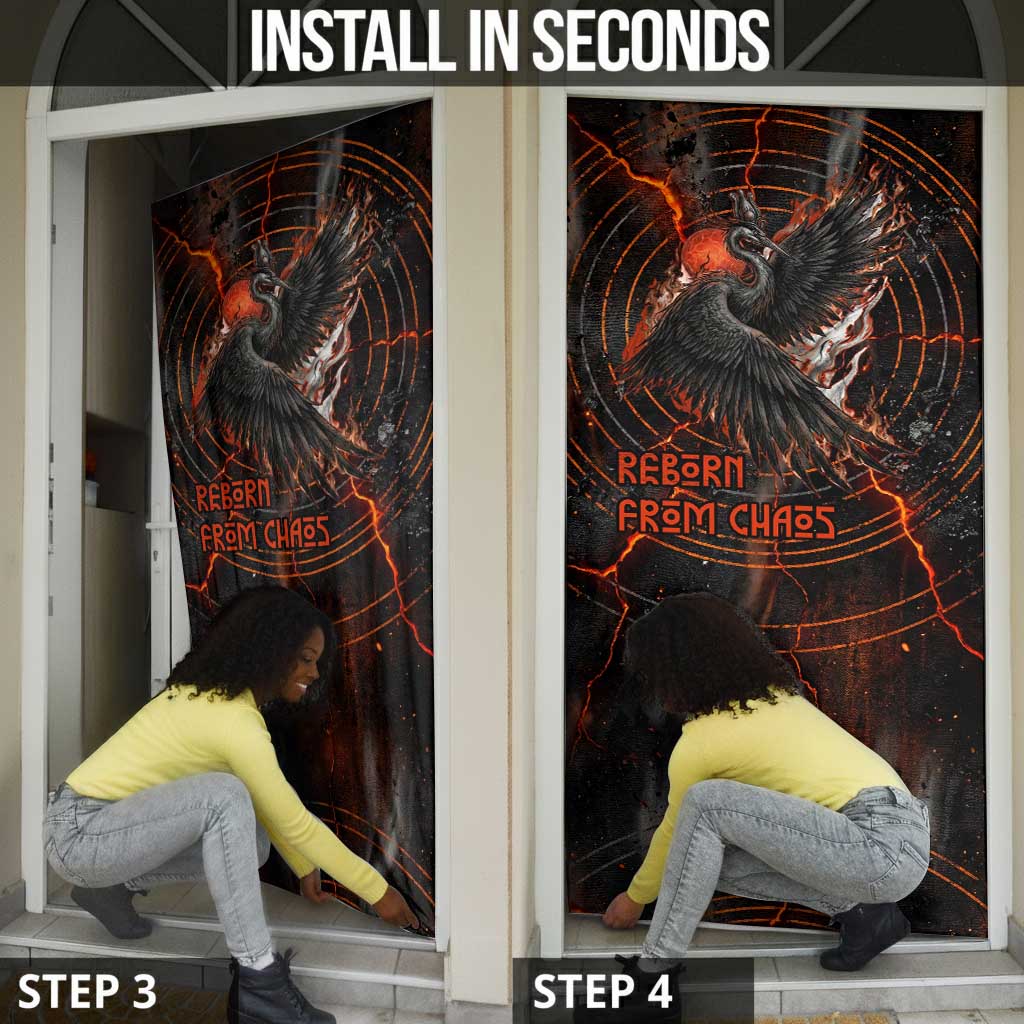 Bennu Door Cover Ancient Egyptian Lava Crack Texture, Phoenix Firebird and Reborn from Chaos - Wonder Print Shop