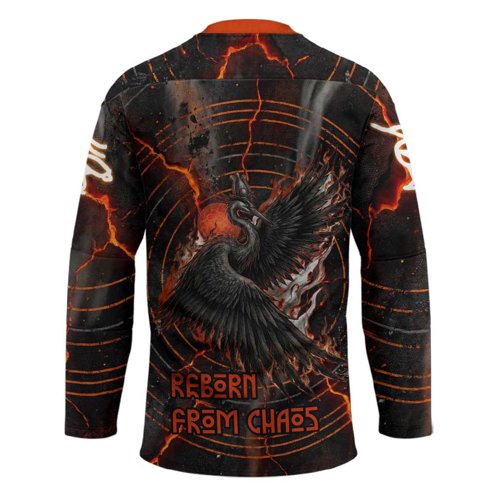 Bennu Hockey Jersey Ancient Egyptian Lava Crack Texture, Phoenix Firebird and Reborn from Chaos - Wonder Print Shop