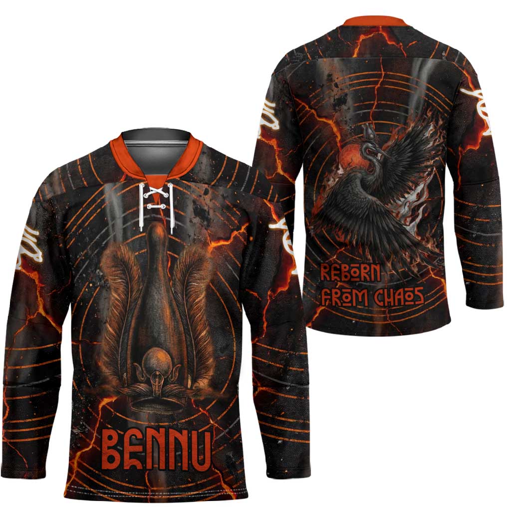 Bennu Hockey Jersey Ancient Egyptian Lava Crack Texture, Phoenix Firebird and Reborn from Chaos - Wonder Print Shop