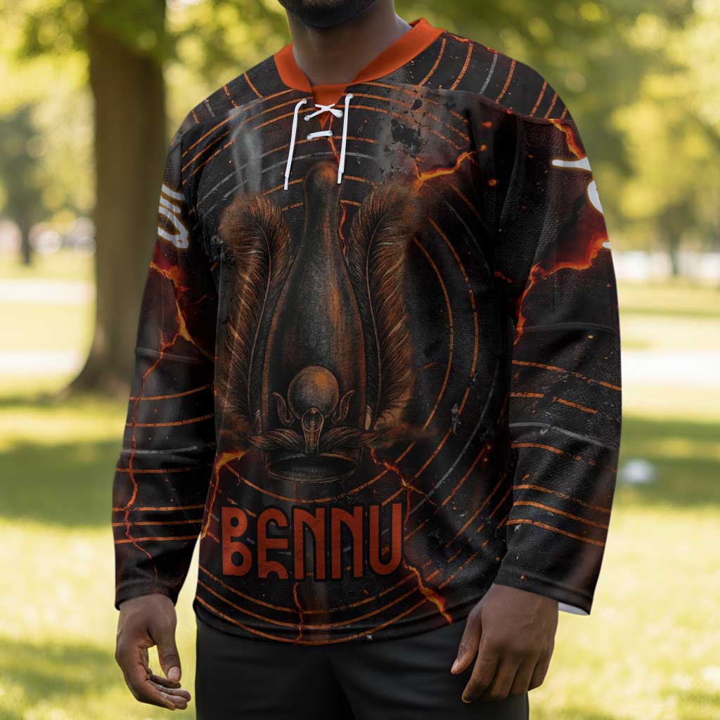 Bennu Hockey Jersey Ancient Egyptian Lava Crack Texture, Phoenix Firebird and Reborn from Chaos - Wonder Print Shop