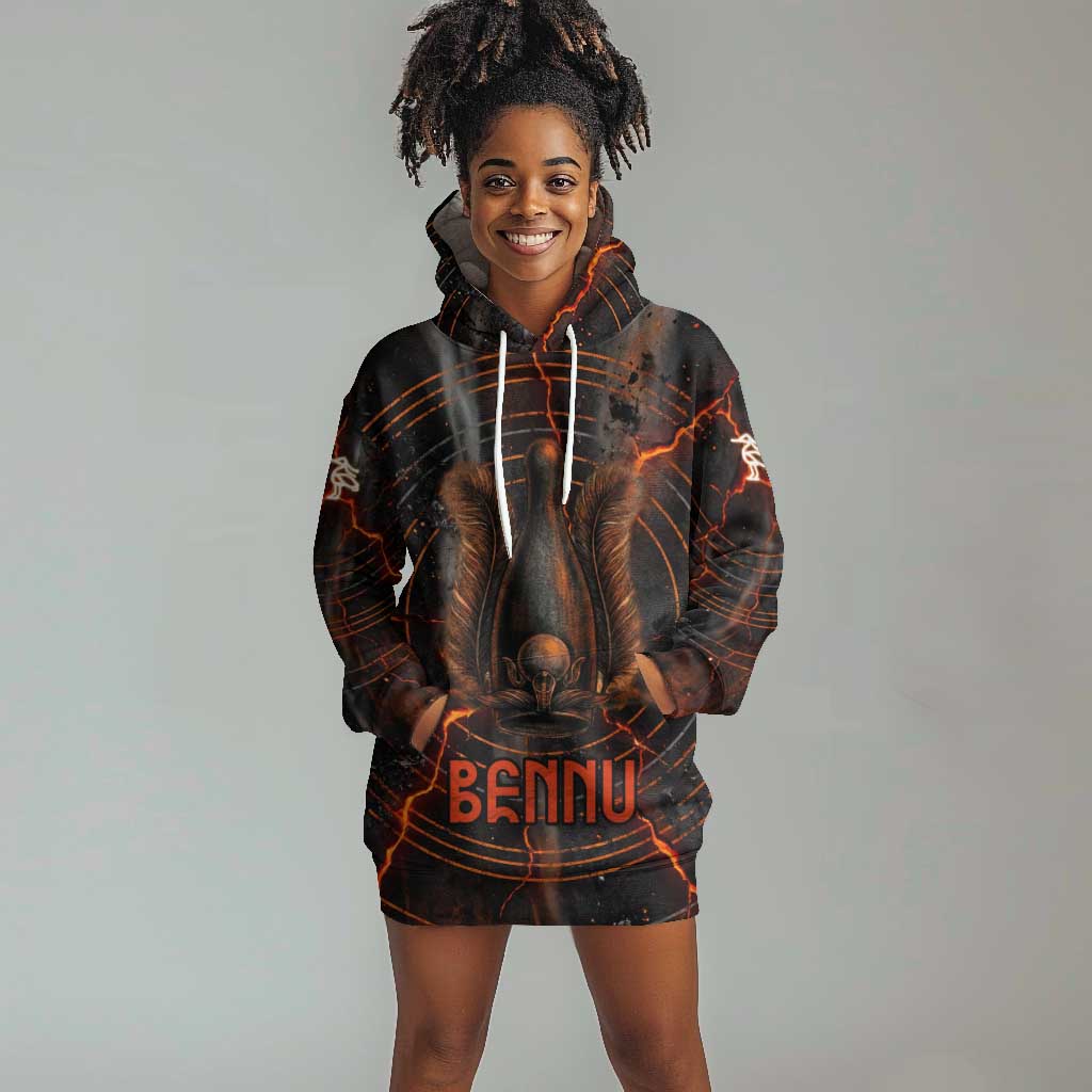 Bennu Hoodie Dress Ancient Egyptian Lava Crack Texture, Phoenix Firebird and Reborn from Chaos - Wonder Print Shop