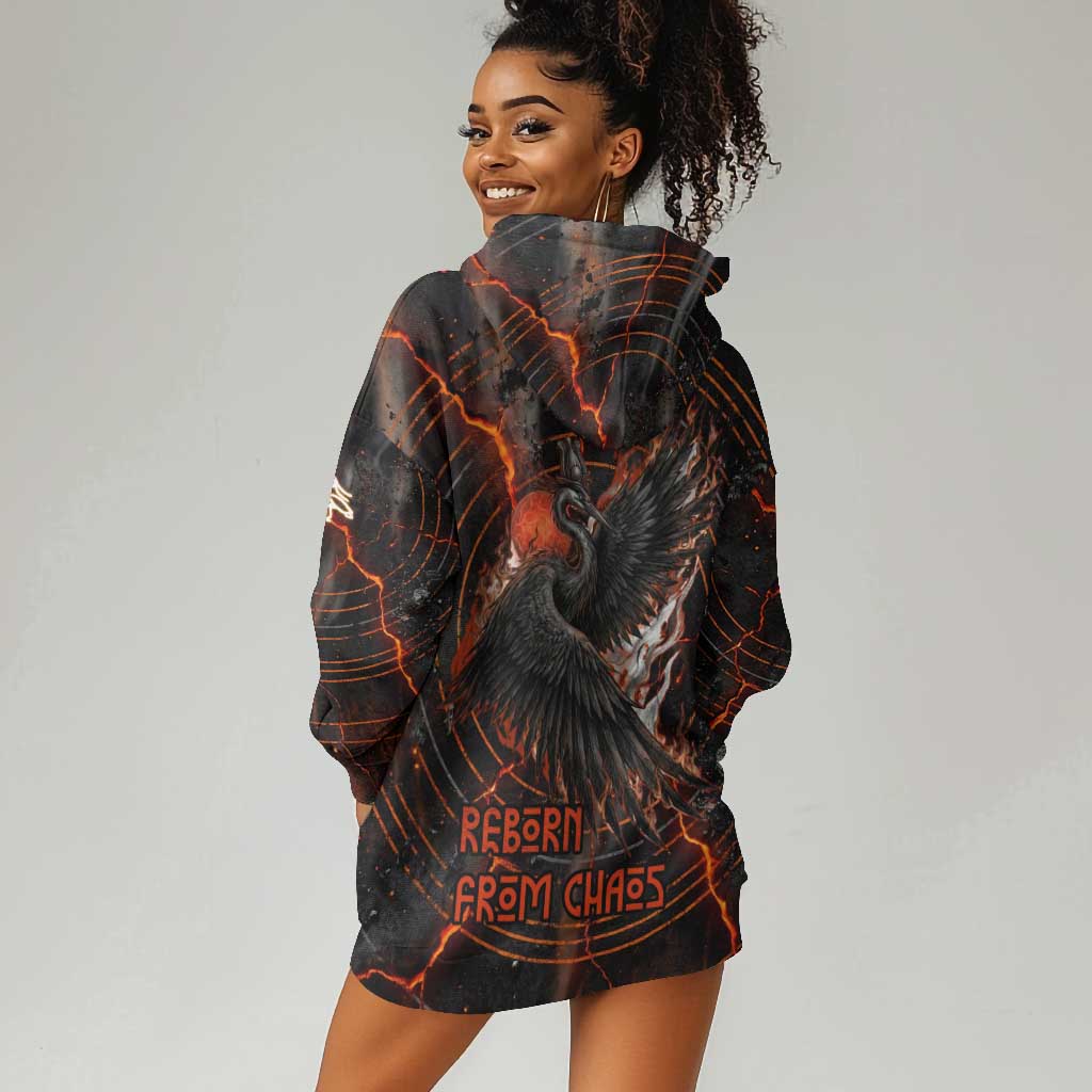 Bennu Hoodie Dress Ancient Egyptian Lava Crack Texture, Phoenix Firebird and Reborn from Chaos - Wonder Print Shop