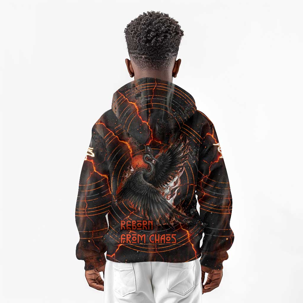 Bennu Kid Hoodie Ancient Egyptian Lava Crack Texture, Phoenix Firebird and Reborn from Chaos - Wonder Print Shop