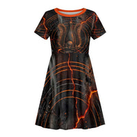 Bennu Kid Short Sleeve Dress Ancient Egyptian Lava Crack Texture, Phoenix Firebird and Reborn from Chaos - Wonder Print Shop