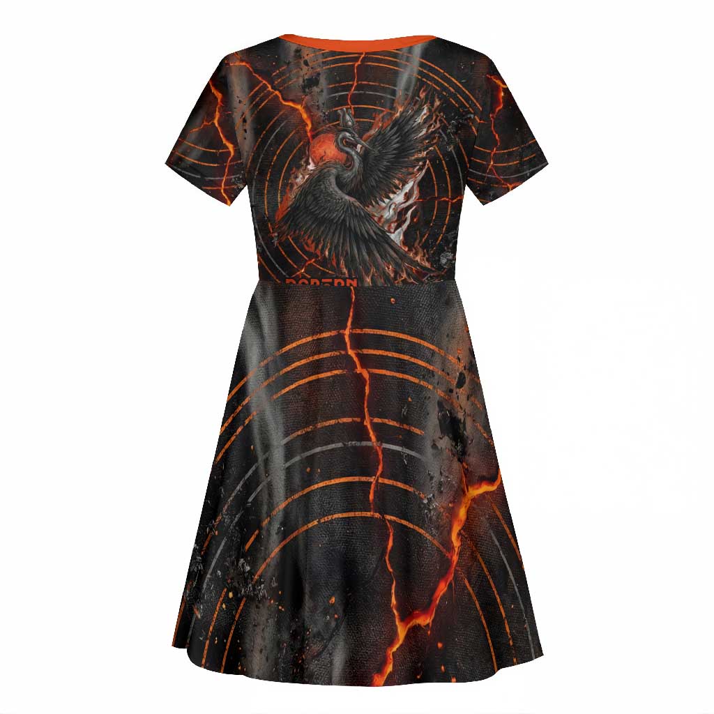 Bennu Kid Short Sleeve Dress Ancient Egyptian Lava Crack Texture, Phoenix Firebird and Reborn from Chaos - Wonder Print Shop