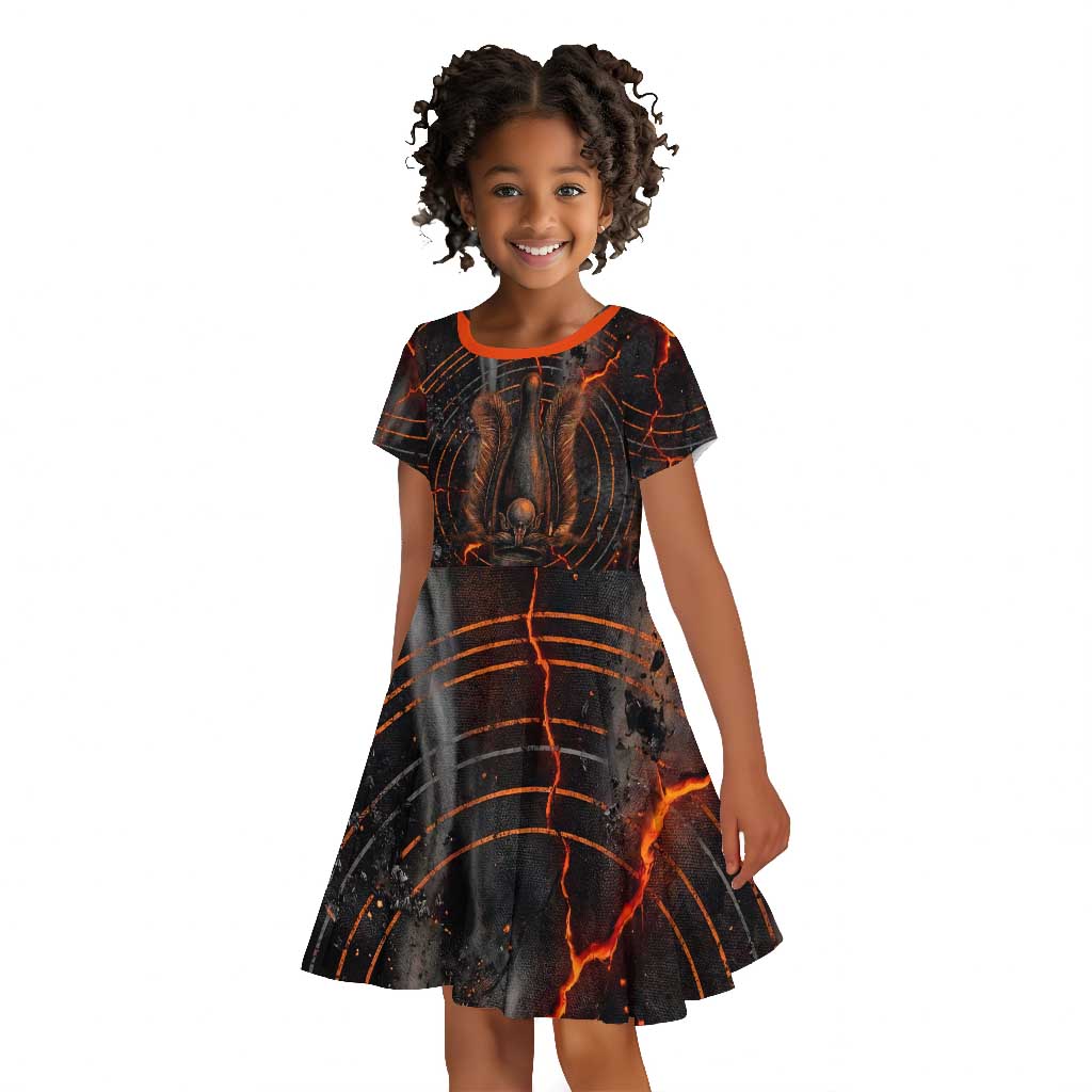 Bennu Kid Short Sleeve Dress Ancient Egyptian Lava Crack Texture, Phoenix Firebird and Reborn from Chaos - Wonder Print Shop