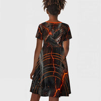 Bennu Kid Short Sleeve Dress Ancient Egyptian Lava Crack Texture, Phoenix Firebird and Reborn from Chaos - Wonder Print Shop