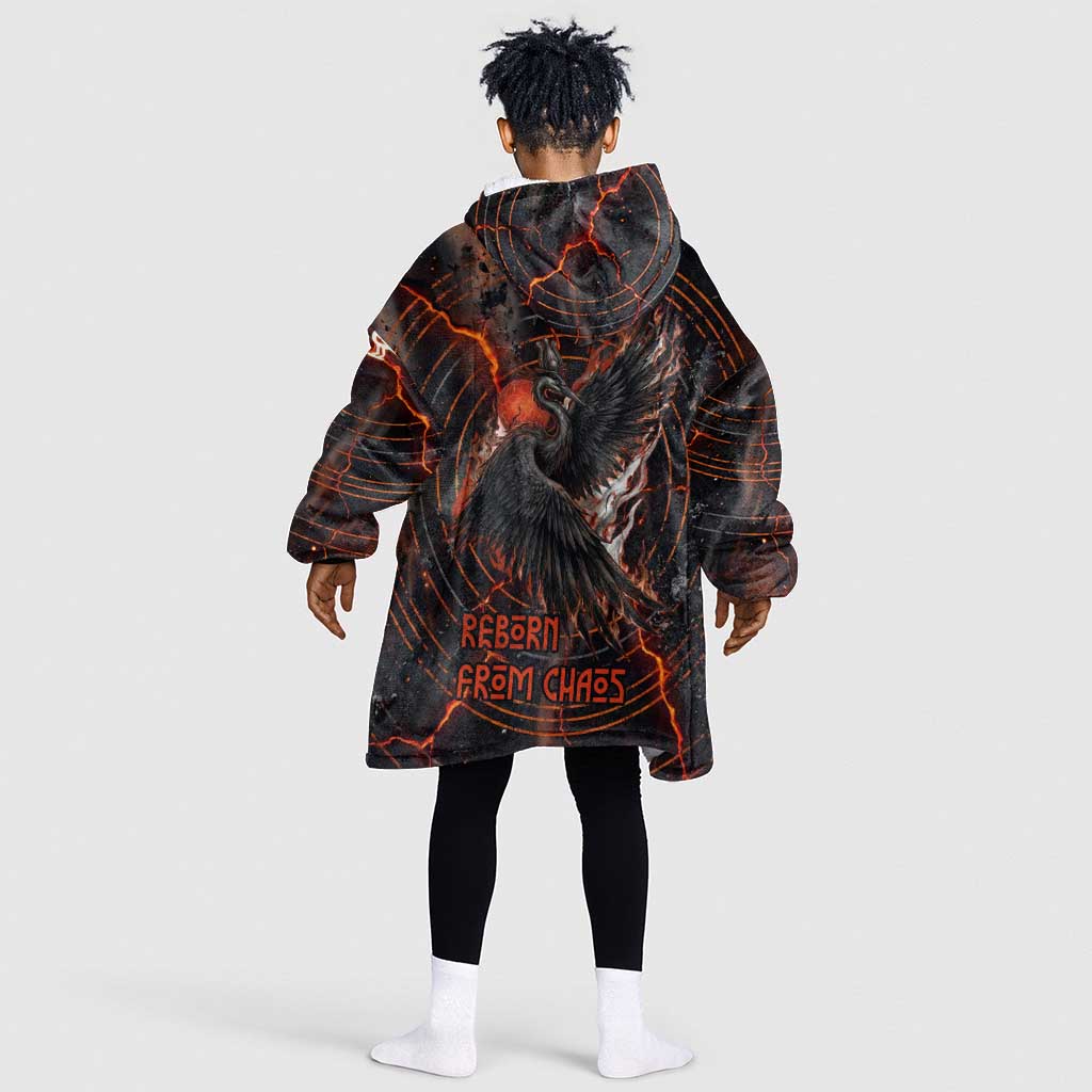 Bennu Kid Wearable Blanket Hoodie Ancient Egyptian Lava Crack Texture, Phoenix Firebird and Reborn from Chaos - Wonder Print Shop