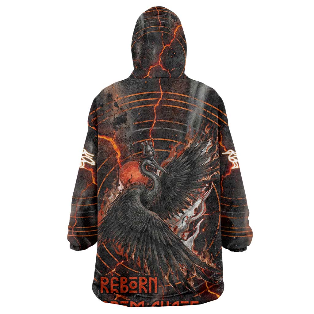 Bennu Kid Wearable Blanket Hoodie Ancient Egyptian Lava Crack Texture, Phoenix Firebird and Reborn from Chaos - Wonder Print Shop