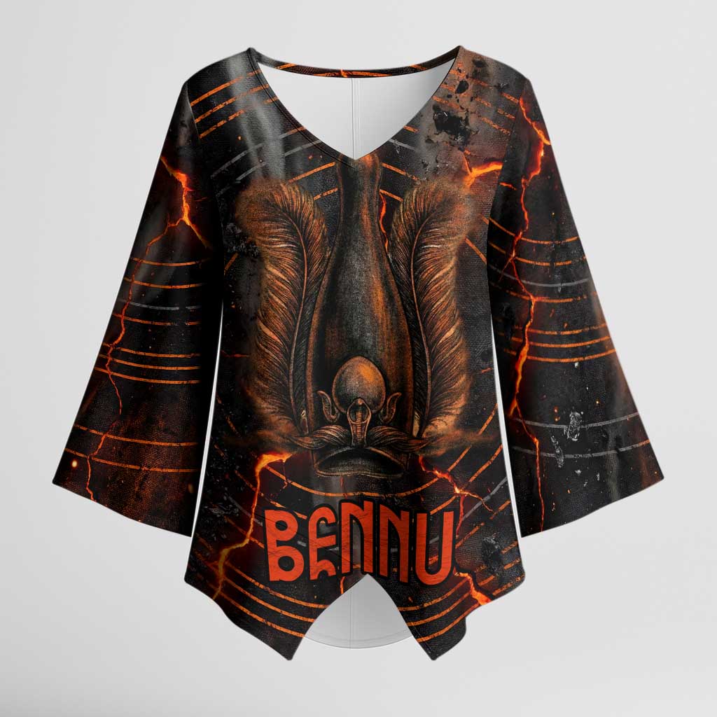 Bennu Kimono Sleeve Blouse Ancient Egyptian Lava Crack Texture, Phoenix Firebird and Reborn from Chaos - Wonder Print Shop