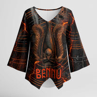Bennu Kimono Sleeve Blouse Ancient Egyptian Lava Crack Texture, Phoenix Firebird and Reborn from Chaos - Wonder Print Shop