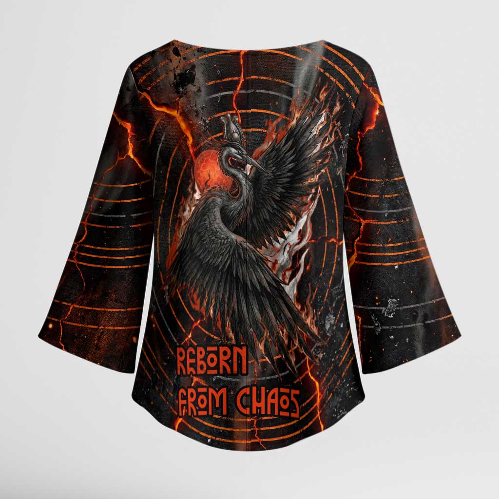 Bennu Kimono Sleeve Blouse Ancient Egyptian Lava Crack Texture, Phoenix Firebird and Reborn from Chaos - Wonder Print Shop