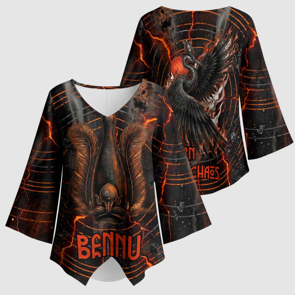 Bennu Kimono Sleeve Blouse Ancient Egyptian Lava Crack Texture, Phoenix Firebird and Reborn from Chaos - Wonder Print Shop