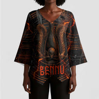 Bennu Kimono Sleeve Blouse Ancient Egyptian Lava Crack Texture, Phoenix Firebird and Reborn from Chaos - Wonder Print Shop