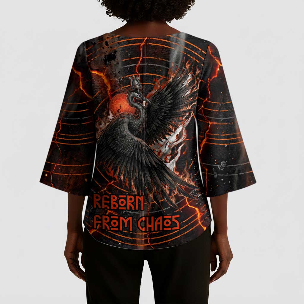 Bennu Kimono Sleeve Blouse Ancient Egyptian Lava Crack Texture, Phoenix Firebird and Reborn from Chaos - Wonder Print Shop