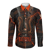 Bennu Long Sleeve Button Shirt Ancient Egyptian Lava Crack Texture, Phoenix Firebird and Reborn from Chaos - Wonder Print Shop