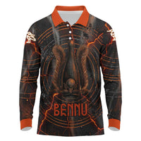 Bennu Long Sleeve Polo Shirt Ancient Egyptian Lava Crack Texture, Phoenix Firebird and Reborn from Chaos - Wonder Print Shop