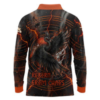 Bennu Long Sleeve Polo Shirt Ancient Egyptian Lava Crack Texture, Phoenix Firebird and Reborn from Chaos - Wonder Print Shop