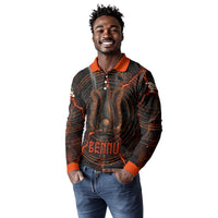 Bennu Long Sleeve Polo Shirt Ancient Egyptian Lava Crack Texture, Phoenix Firebird and Reborn from Chaos - Wonder Print Shop