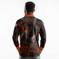 Bennu Long Sleeve Polo Shirt Ancient Egyptian Lava Crack Texture, Phoenix Firebird and Reborn from Chaos - Wonder Print Shop