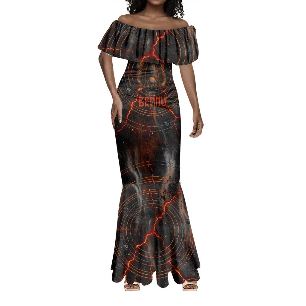 Bennu Mermaid Dress Ancient Egyptian Lava Crack Texture, Phoenix Firebird and Reborn from Chaos - Wonder Print Shop