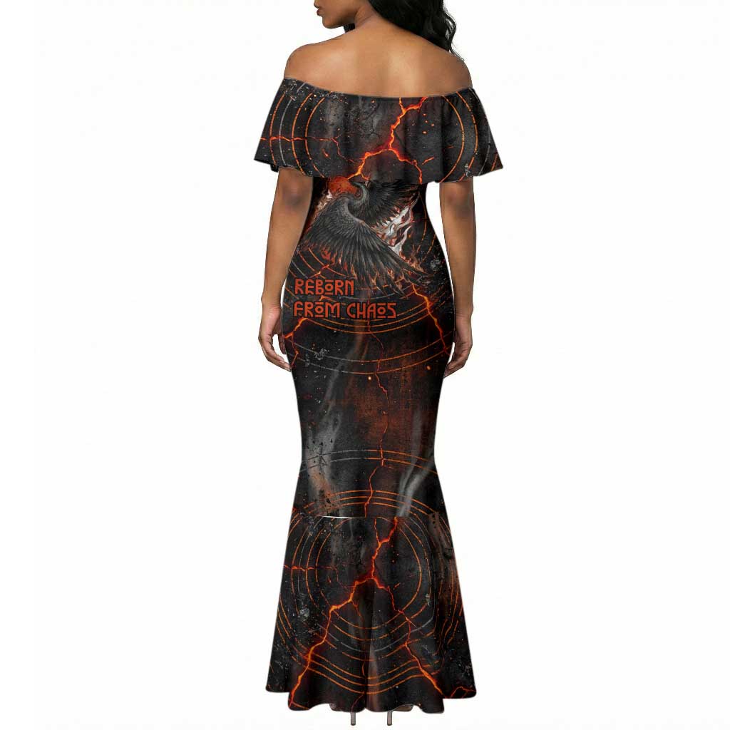 Bennu Mermaid Dress Ancient Egyptian Lava Crack Texture, Phoenix Firebird and Reborn from Chaos - Wonder Print Shop