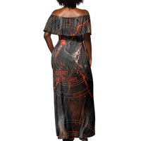 Bennu Off Shoulder Maxi Dress Ancient Egyptian Lava Crack Texture, Phoenix Firebird and Reborn from Chaos - Wonder Print Shop