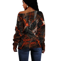 Bennu Off Shoulder Sweater Ancient Egyptian Lava Crack Texture, Phoenix Firebird and Reborn from Chaos - Wonder Print Shop