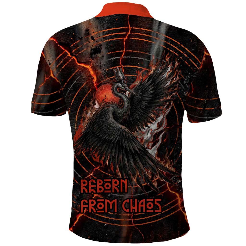 Bennu Polo Shirt Ancient Egyptian Lava Crack Texture, Phoenix Firebird and Reborn from Chaos - Wonder Print Shop