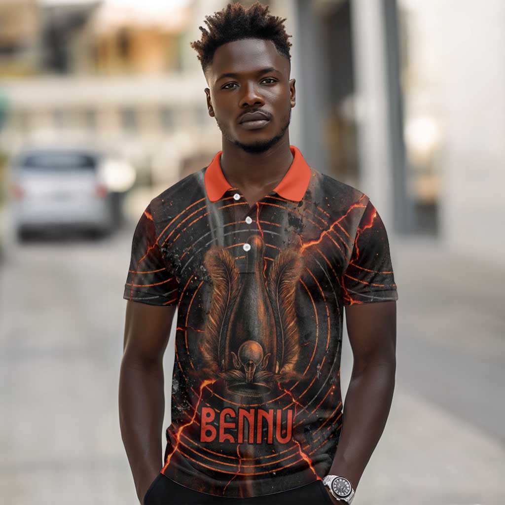Bennu Polo Shirt Ancient Egyptian Lava Crack Texture, Phoenix Firebird and Reborn from Chaos - Wonder Print Shop