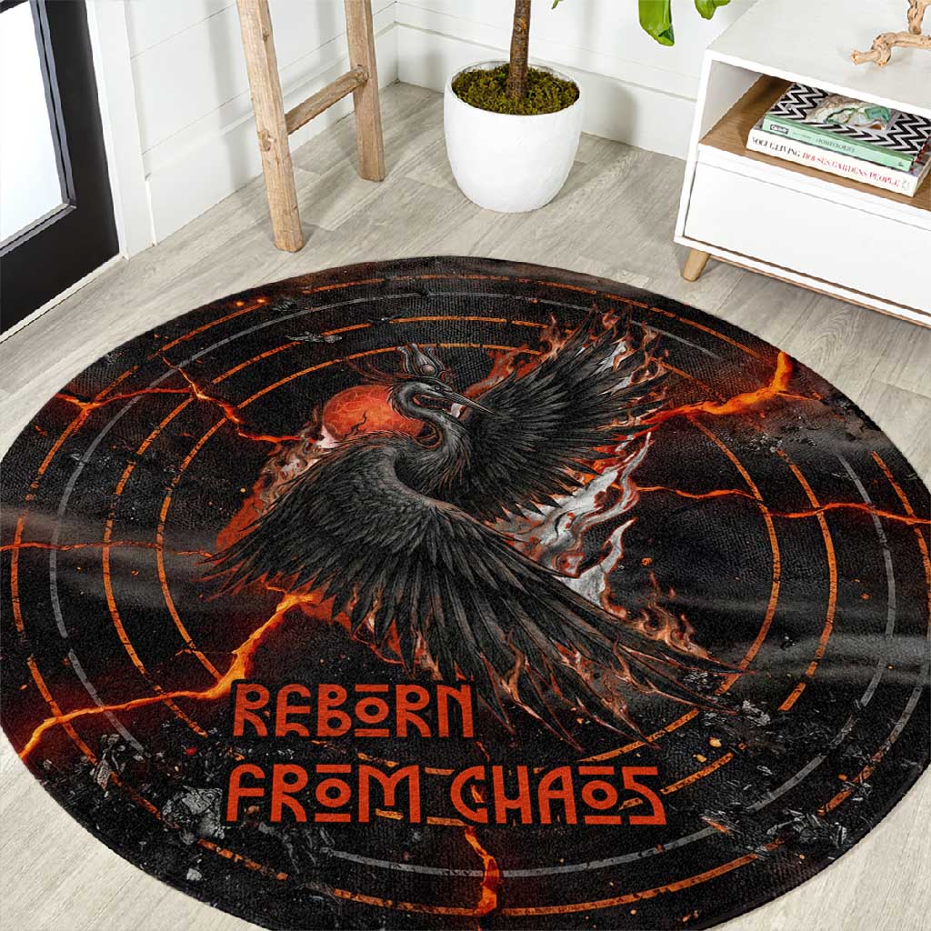 Bennu Round Carpet Ancient Egyptian Lava Crack Texture, Phoenix Firebird and Reborn from Chaos - Wonder Print Shop
