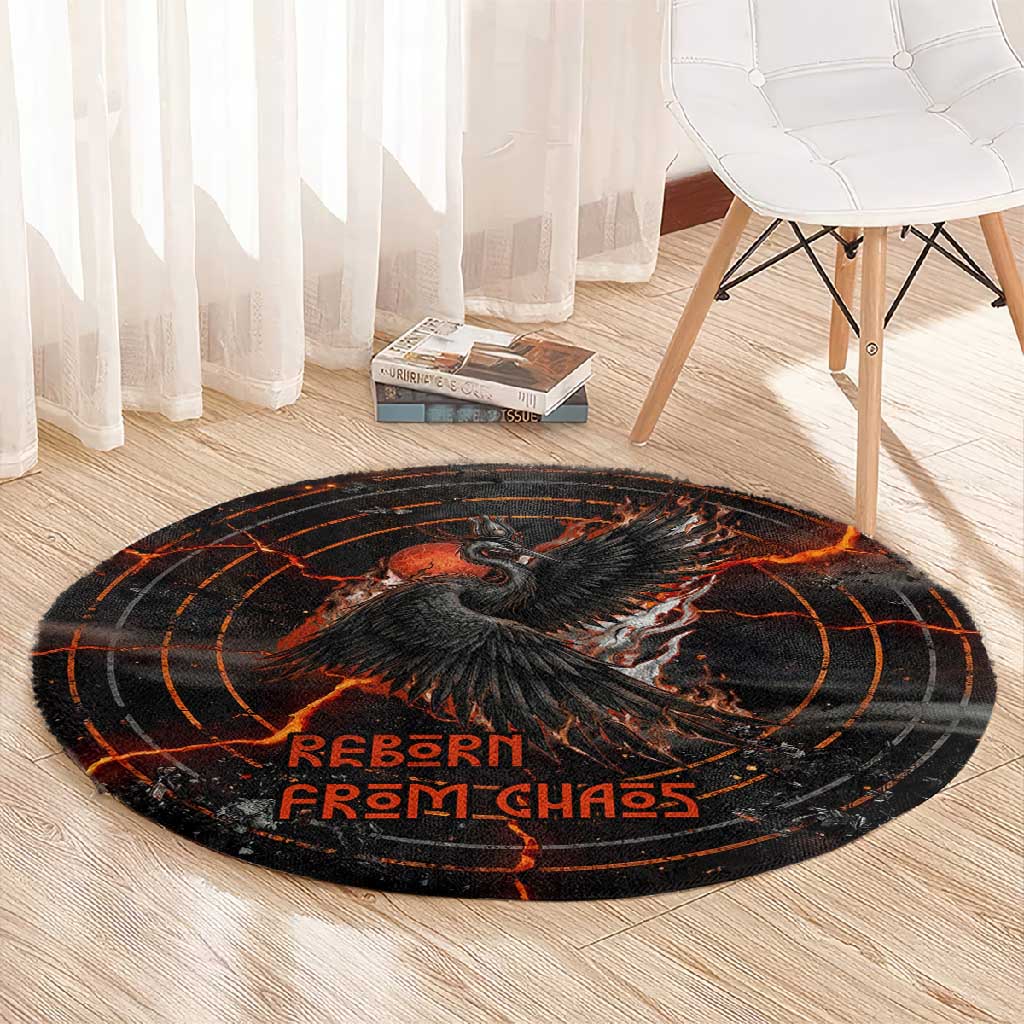 Bennu Round Carpet Ancient Egyptian Lava Crack Texture, Phoenix Firebird and Reborn from Chaos - Wonder Print Shop