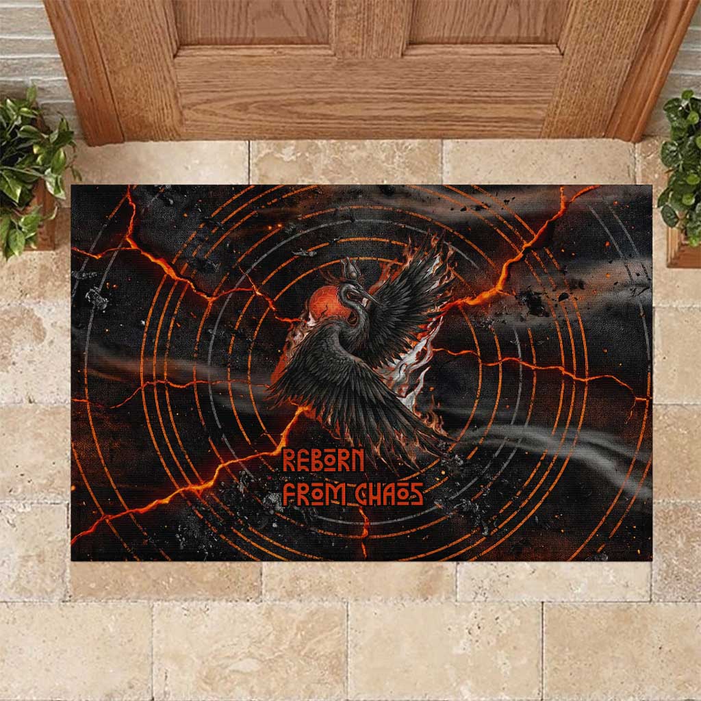 Bennu Rubber Doormat Ancient Egyptian Lava Crack Texture, Phoenix Firebird and Reborn from Chaos - Wonder Print Shop