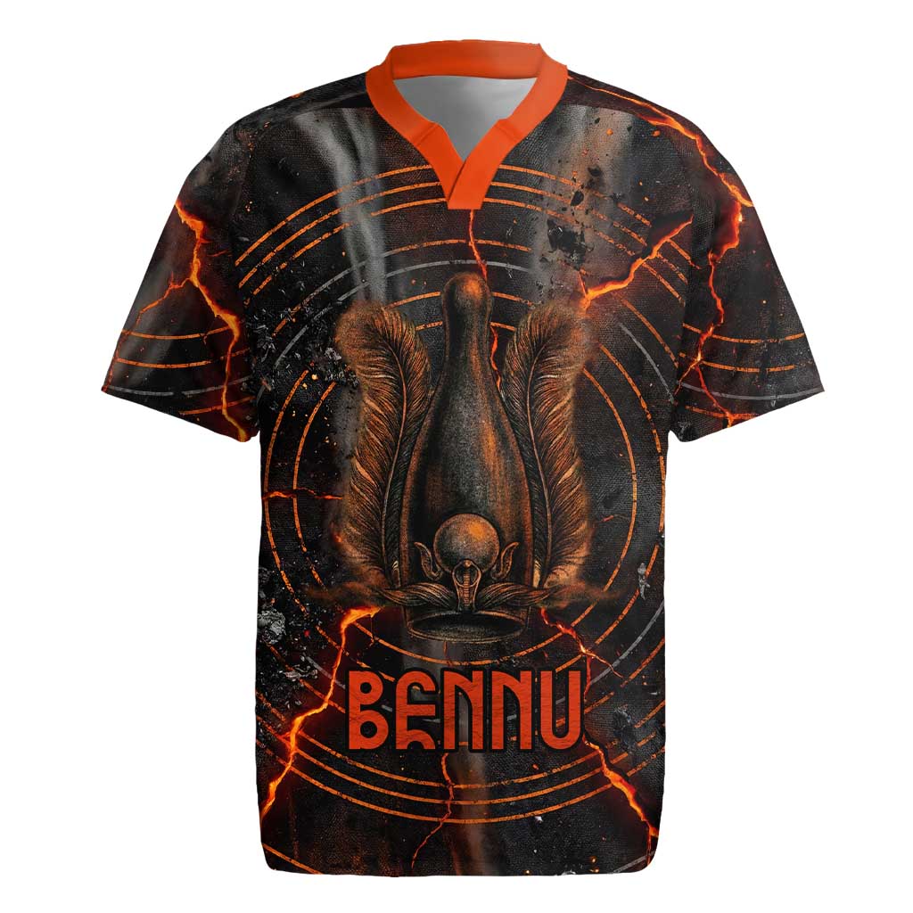 Bennu Rugby Jersey Ancient Egyptian Lava Crack Texture, Phoenix Firebird and Reborn from Chaos - Wonder Print Shop