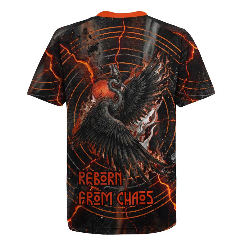 Bennu Rugby Jersey Ancient Egyptian Lava Crack Texture, Phoenix Firebird and Reborn from Chaos - Wonder Print Shop