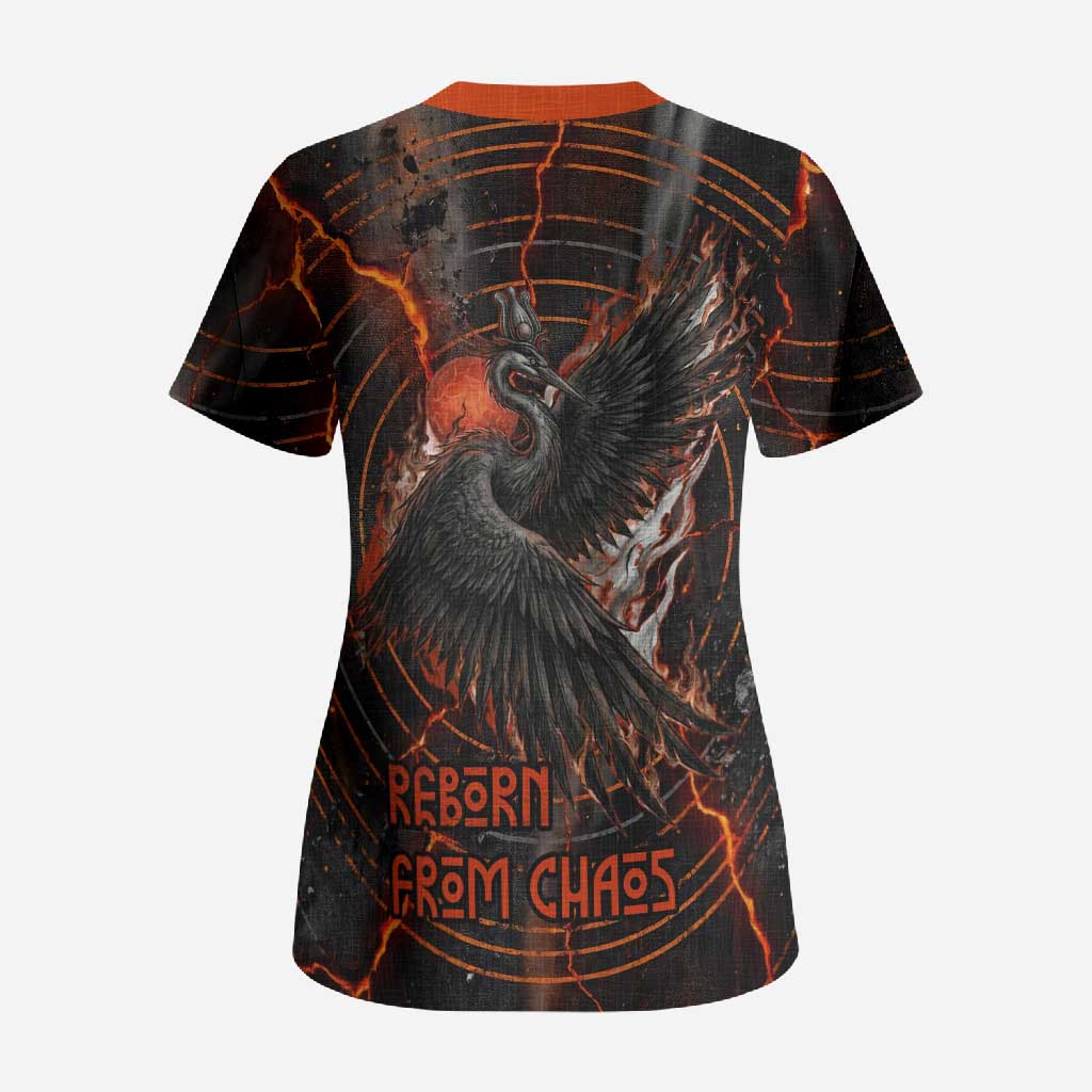 Bennu Scrub Top Ancient Egyptian Lava Crack Texture, Phoenix Firebird and Reborn from Chaos - Wonder Print Shop